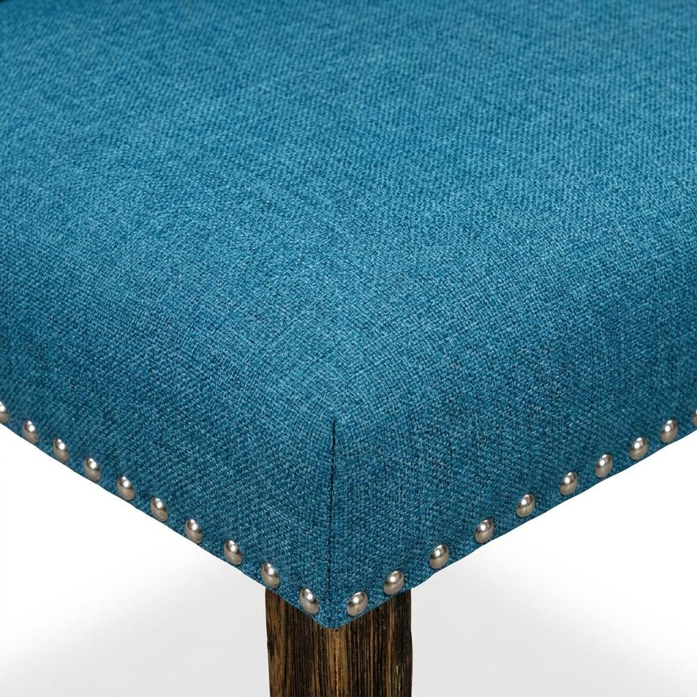 Linen Dining Chairs with Distressed Wood Frame and Nail Head, Blue, Set of 2