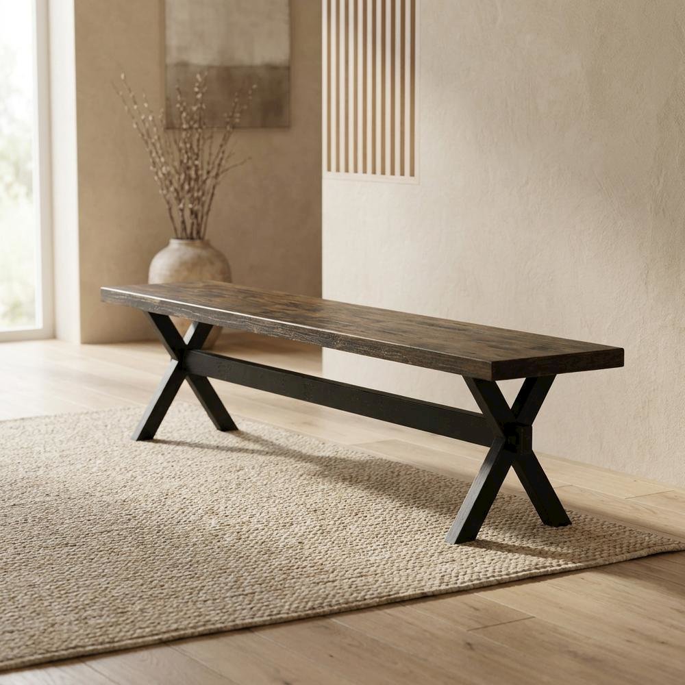 Wooden Dining Bench with X-Style Base, Wood Bench Seat
