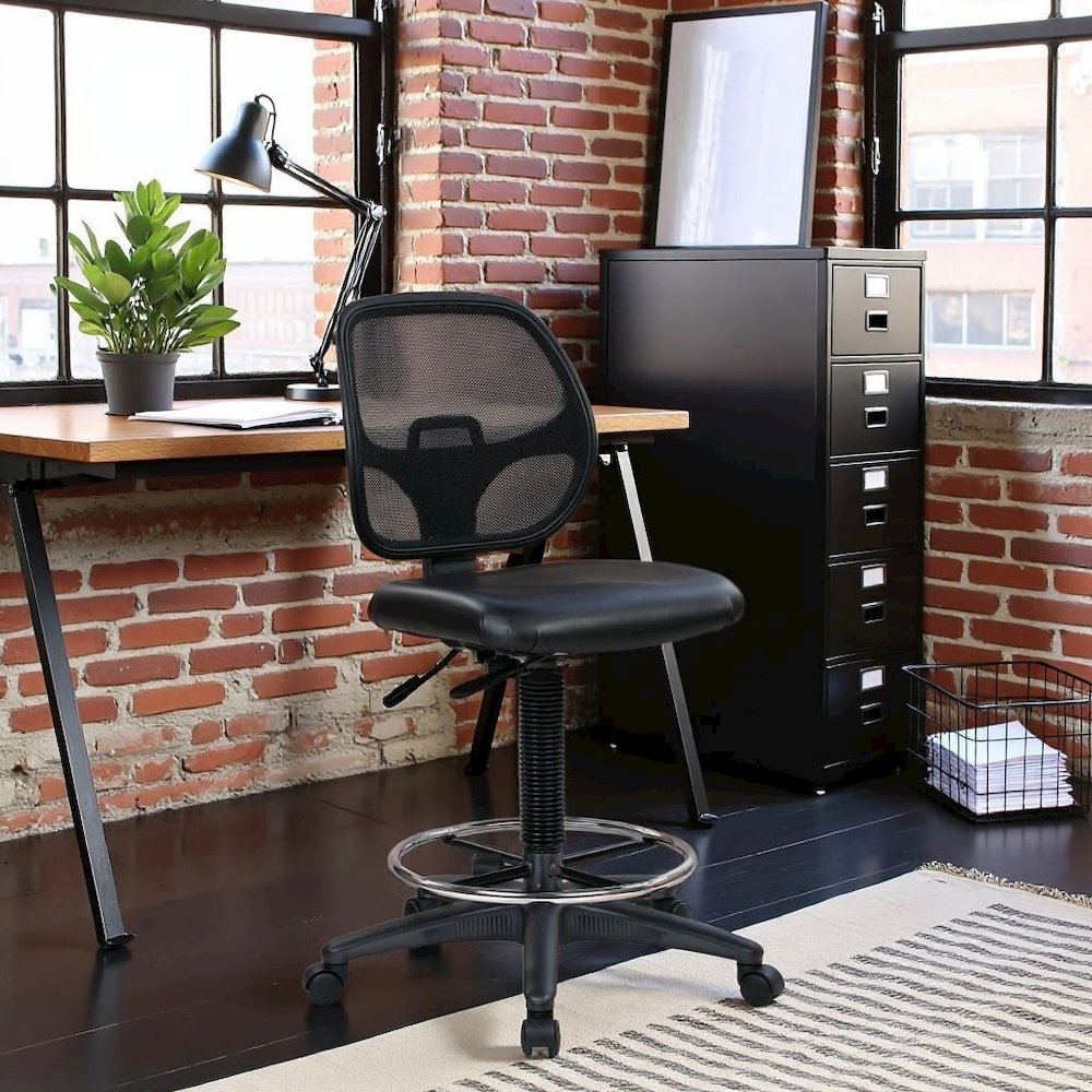 Black Drafting Chair – Office Chair With 20-Inch Foot Rest for Tall Desk