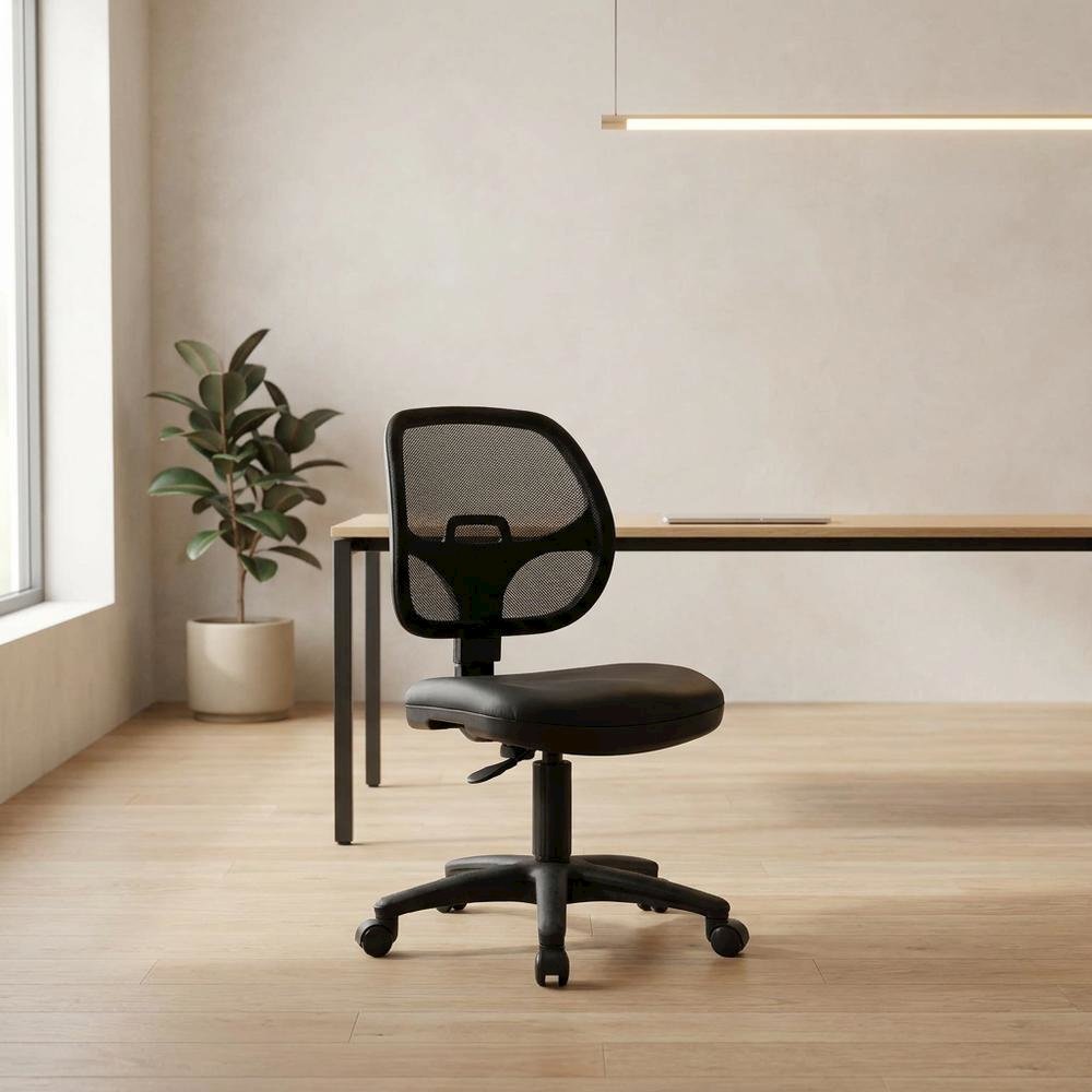 Mesh Back and Vinyl Seat Task Chair Steel Frame, Lumbar Support, Swivel, Black
