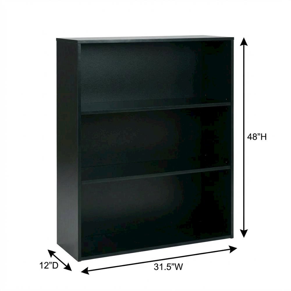 Black 3-Shelf Bookcase with Laminate and Metal Construction for Home Use
