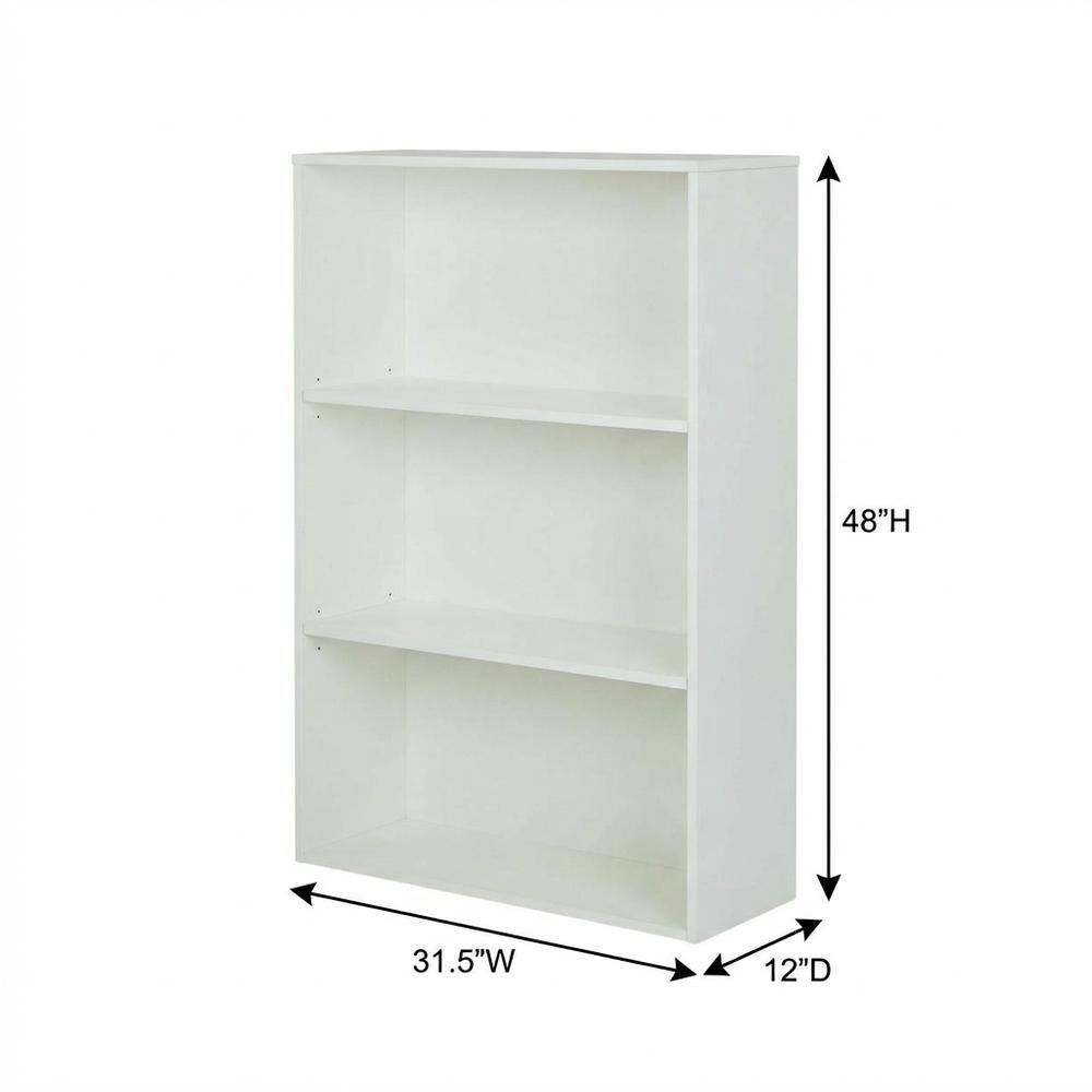 White 3-Shelf Bookcase with Laminate and Metal Construction for Home Storage