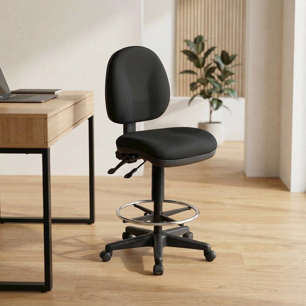 Fabric-Upholstered Deluxe Ergonomic Drafting Chair for Commercial Use