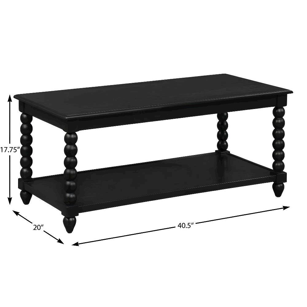 Black Coffee Table with MDF and Rubberwood Frame, Durable 35 lb Capacity