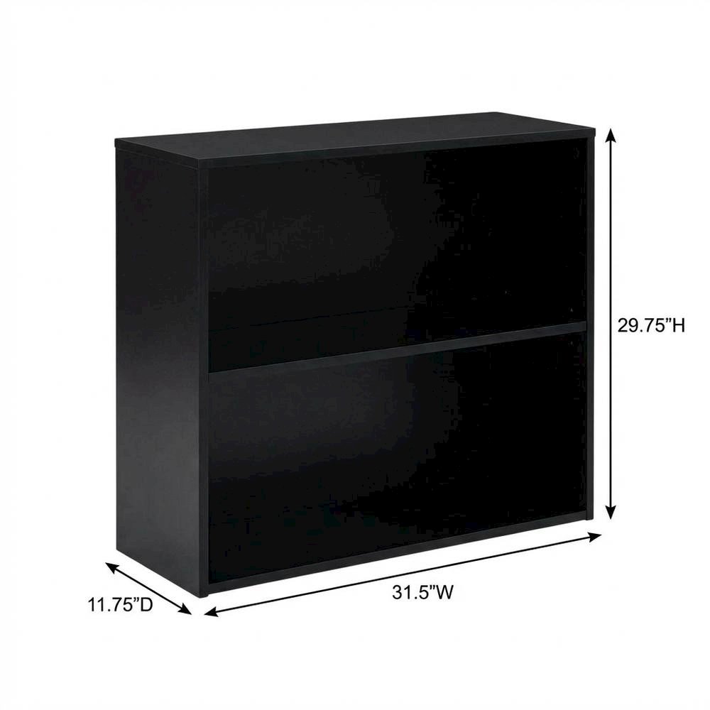 Black 2-Shelf Bookcase with Metal Frame and Laminate Shelves