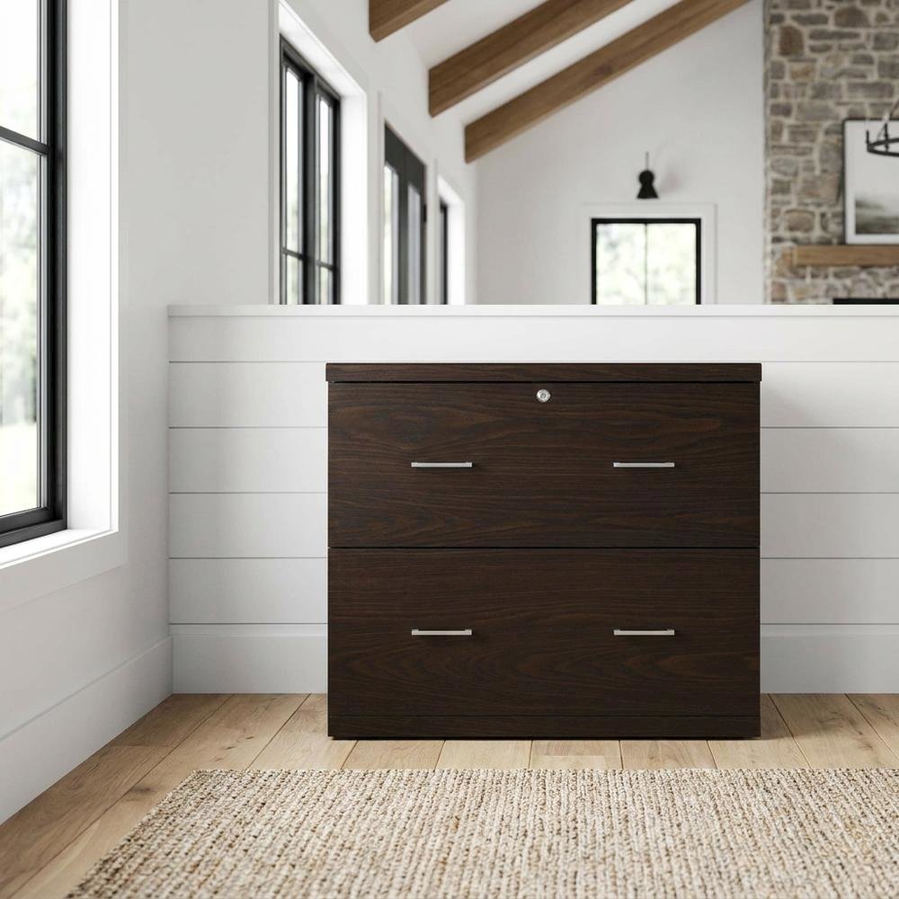 Brown Engineered Wood Wide Two-Drawer Lateral File Cabinet Office
