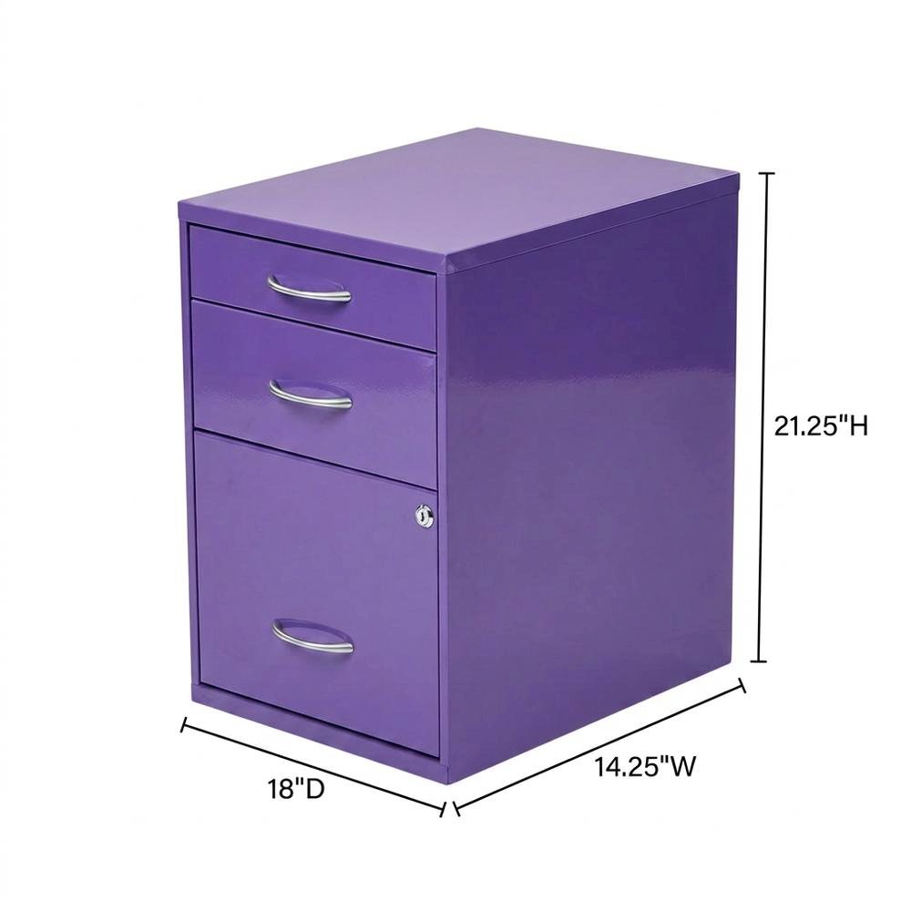 Purple Metal 22-Inch Pencil Box File Cabinet Compact Desk-Side