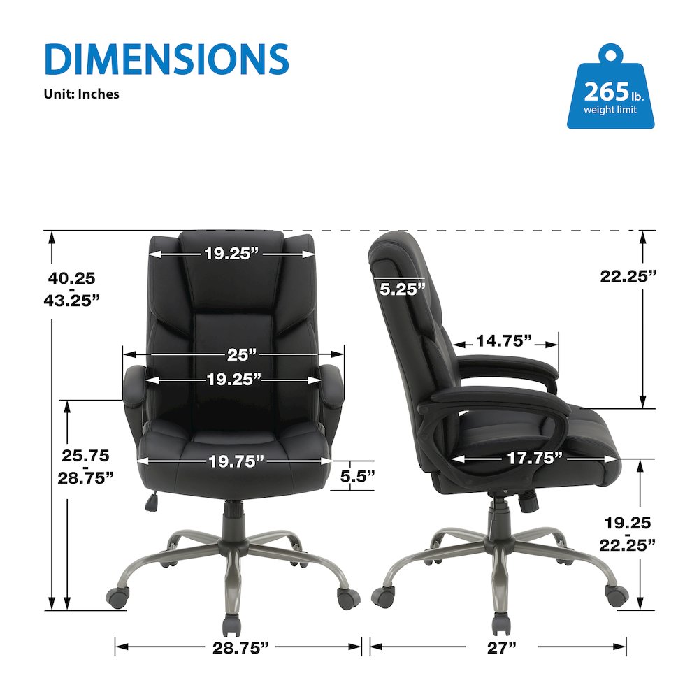Mid-Back in Black Faux Leather Executive Chair with Padded Arms