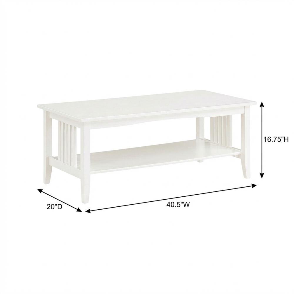 Modern White Finish Coffee Table with Storage Compartment and Midcentury Style