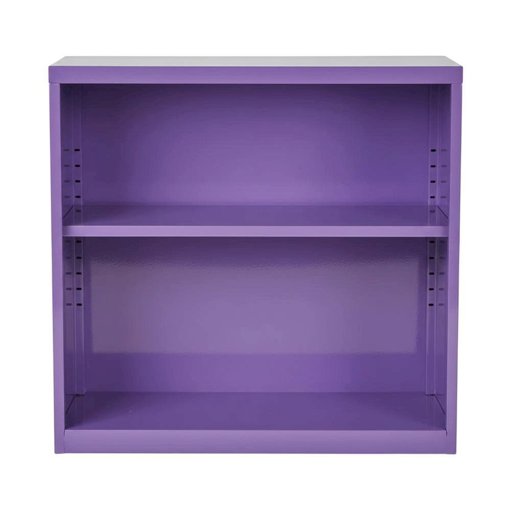 Purple metal bookcase with steel construction and lightweight design