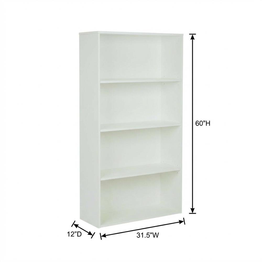 White Laminate and Metal Bookcase with Adjustable Shelves for Storage