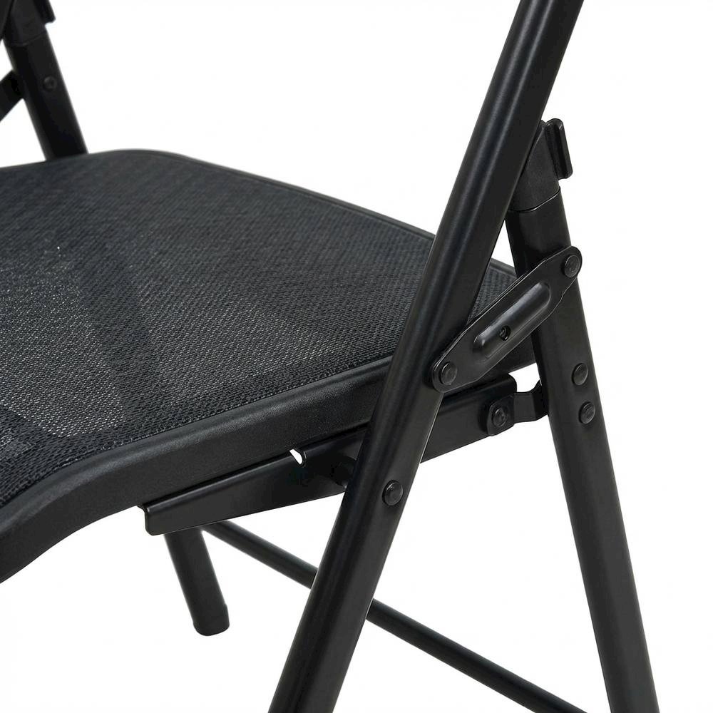 Black Mesh Folding Chair, Breathable Seat and Back, Lightweight Steel Frame