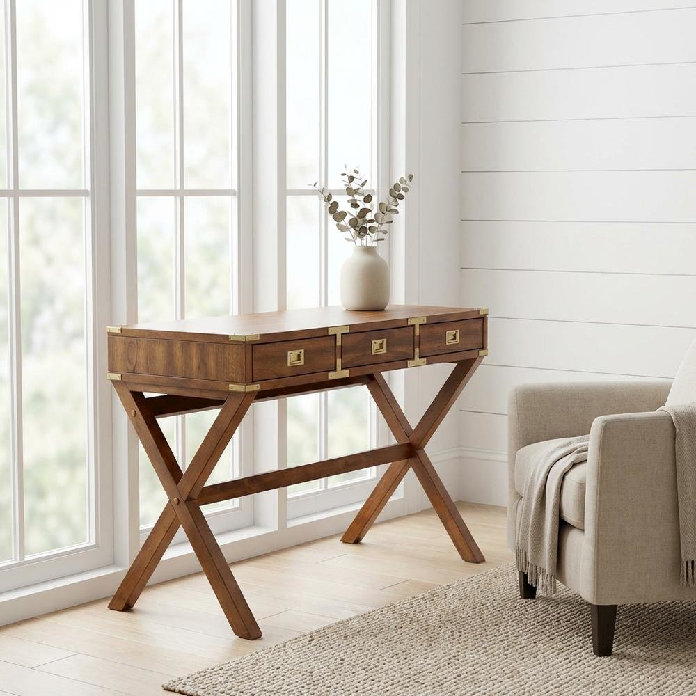 Wooden Office Desk With Power Outlets In Toasted Wheat Finish