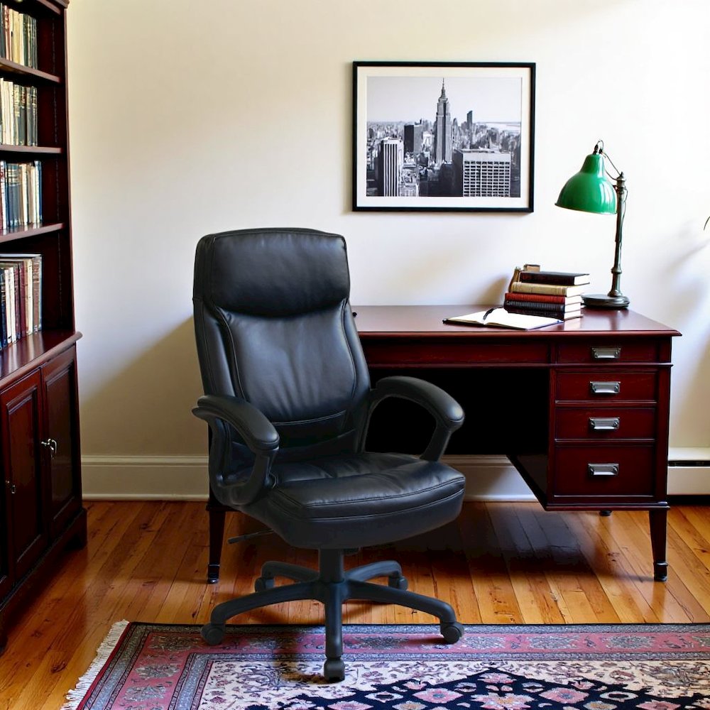 Black Leather Executive Chair – High-Back Work Chair With Wheels