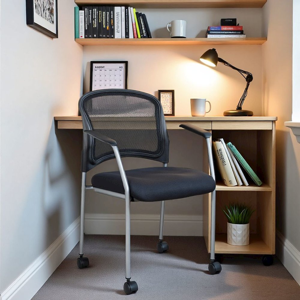 Black Reception Chair With Wheels – High-Back Guest Chair for Offices