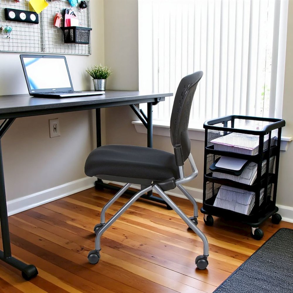 Black Foldable Office Chair, Set of 2 – Armless Reception and Conference Seating