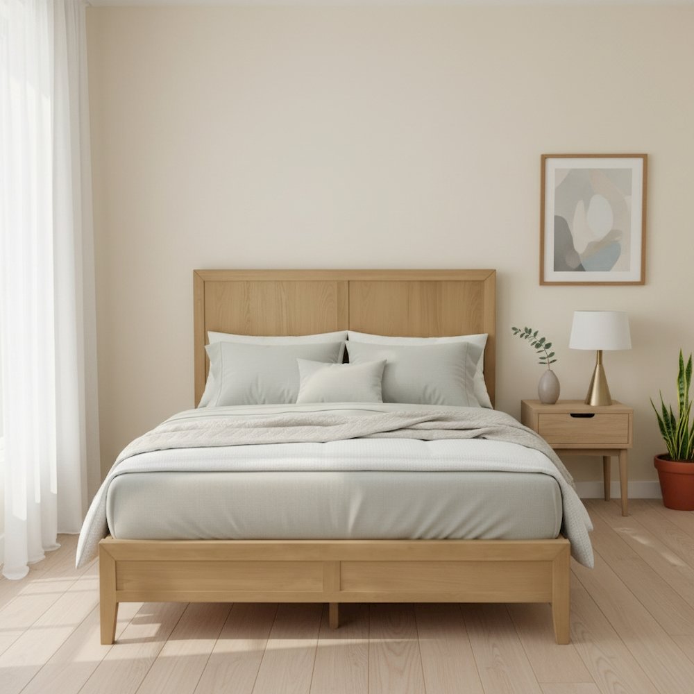 King Platform Bed Modern Farmhouse Style Single Piece Durable Support Frame