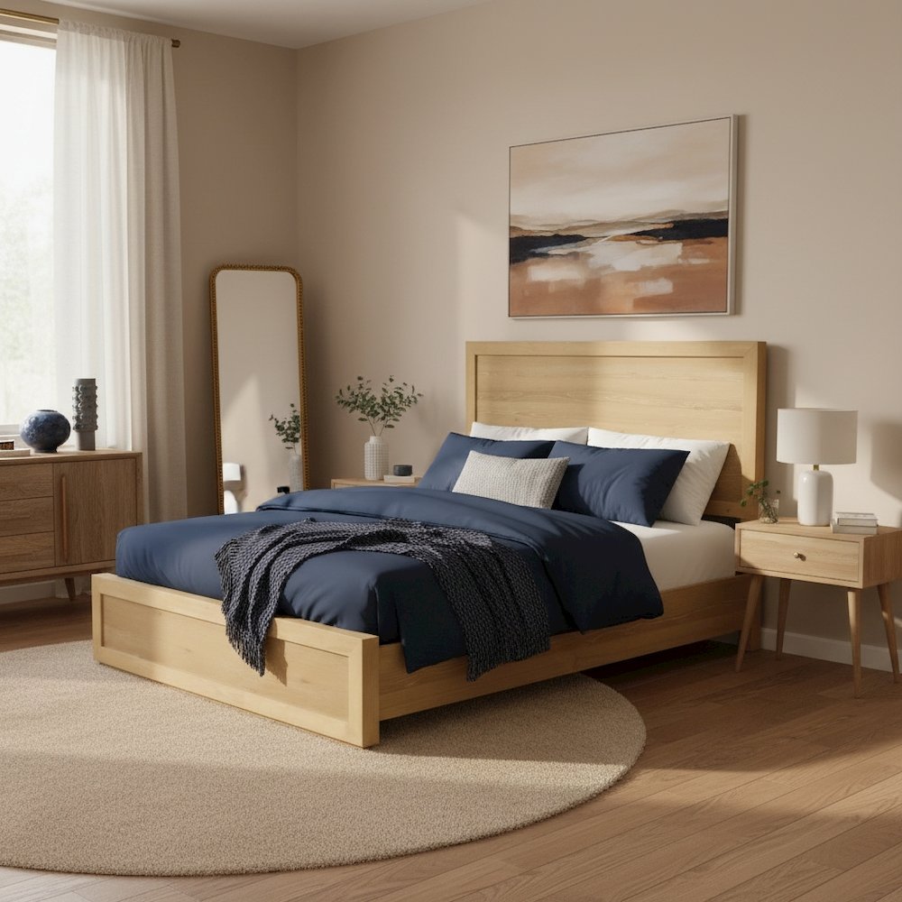 King Platform Bed with Modern Farmhouse Design and Sturdy Frame