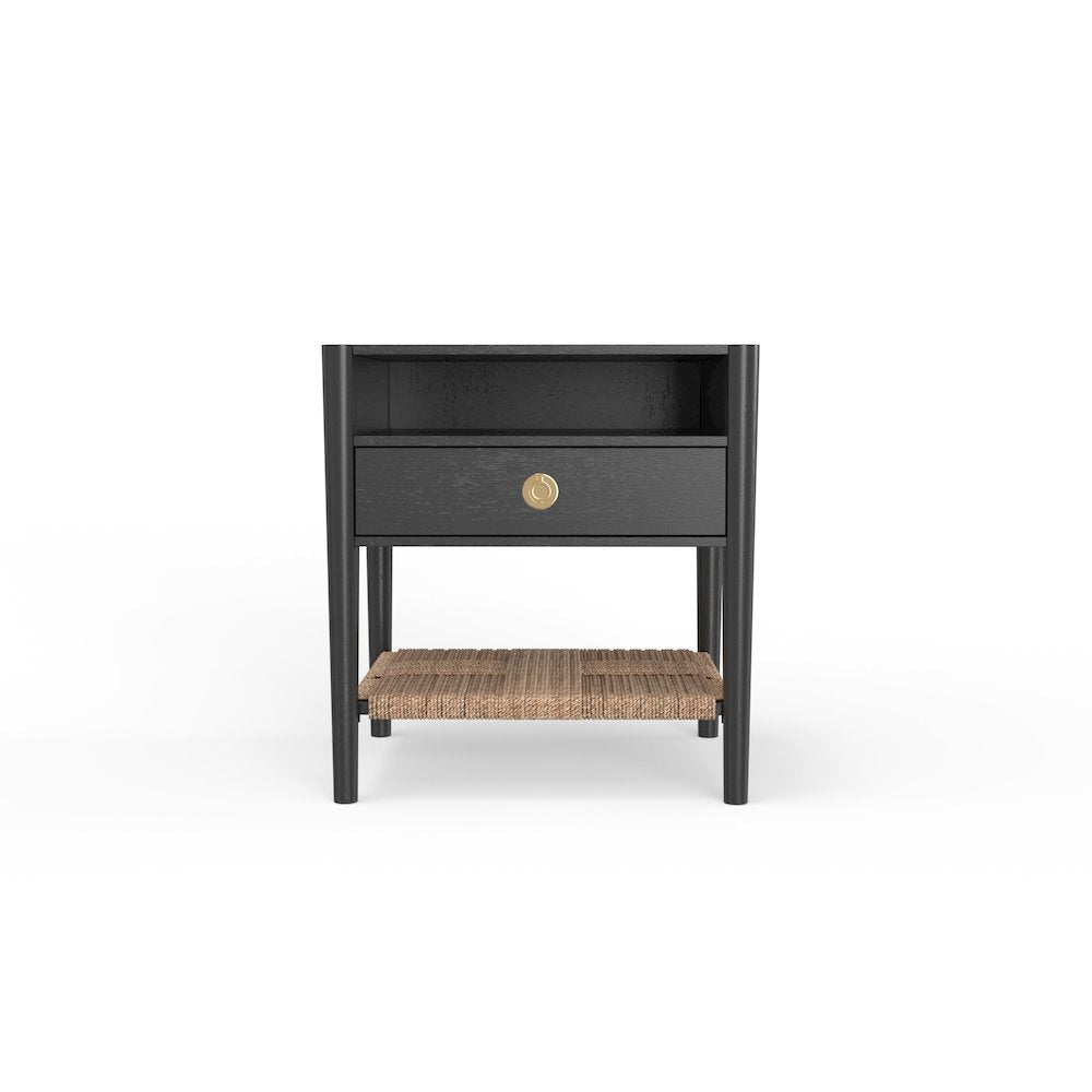Charcoal Gray Modern Nightstand with Drawer Rubberwood Solids and Oak Veneer