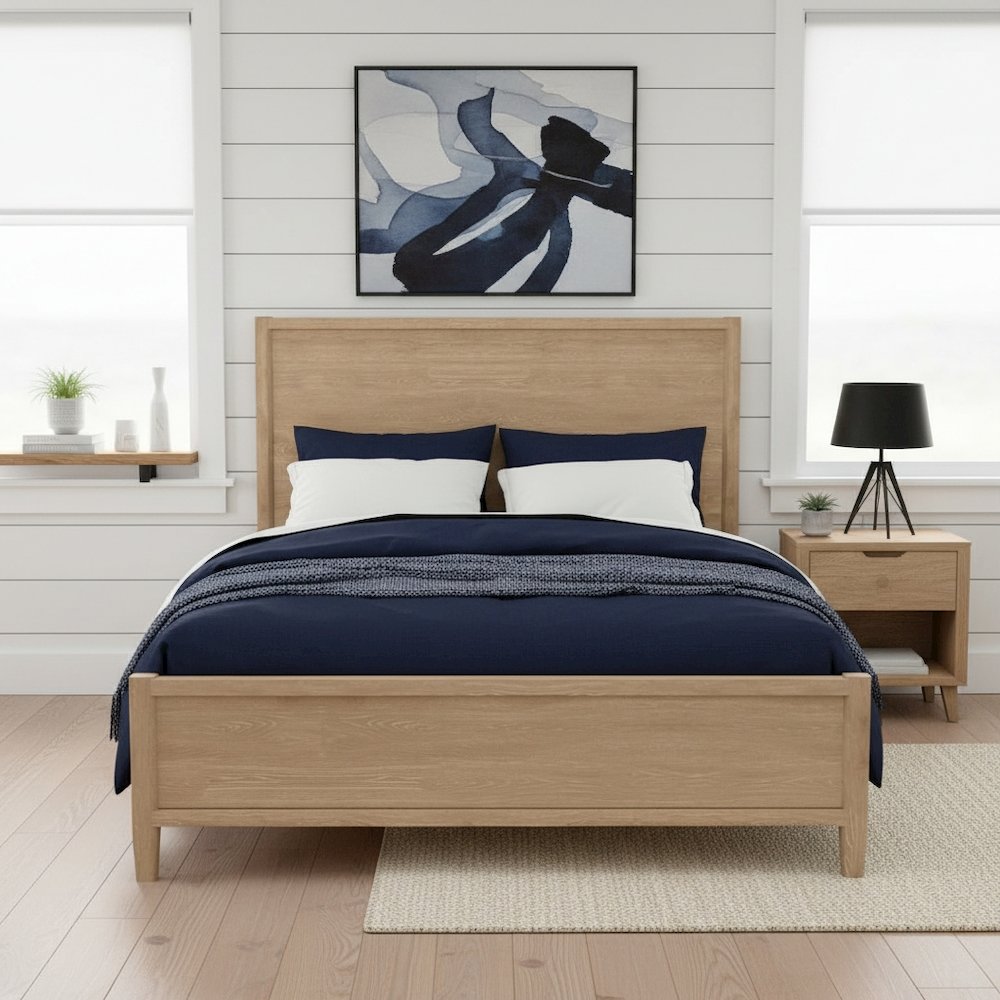 Oak California King Panel Bed Modern Contemporary Design with Sturdy Frame