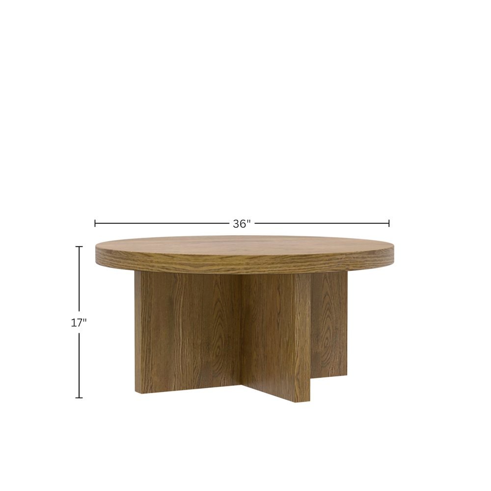 Round Coffee Table Oak Wood Modern Rustic Design Single Piece