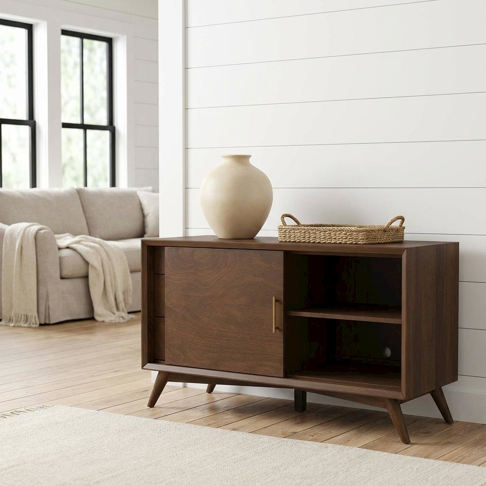 Walnut Small TV Console, Mid Century Modern Design, Solid Wood Construction