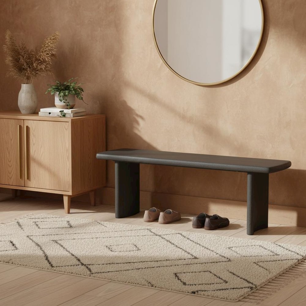 Black Modern Dining Bench with Sturdy Frame and Comfortable Seating