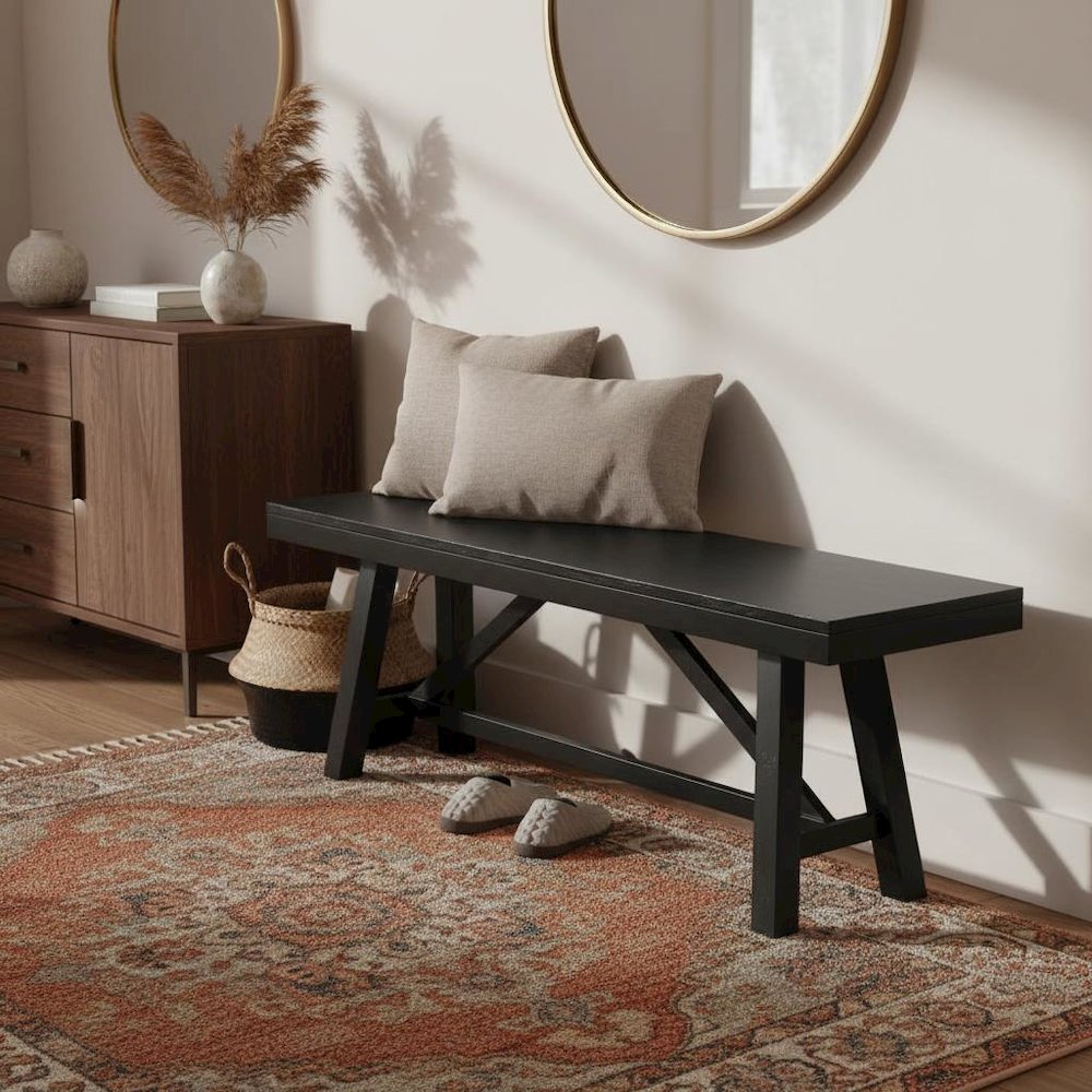 Black Modern Farmhouse Dining Bench with Sturdy Frame and Comfortable Seating