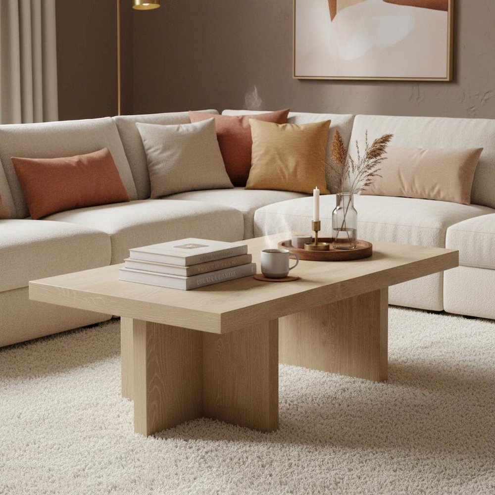 Rectangular Warm Wood Coffee Table Modern Rustic Design Solid Wood Surface