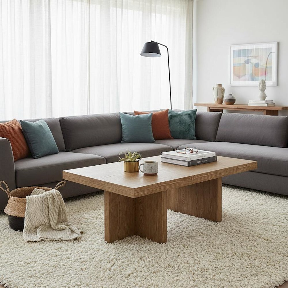 Rectangular Oak Coffee Table with Modern Rustic Design and Solid Build