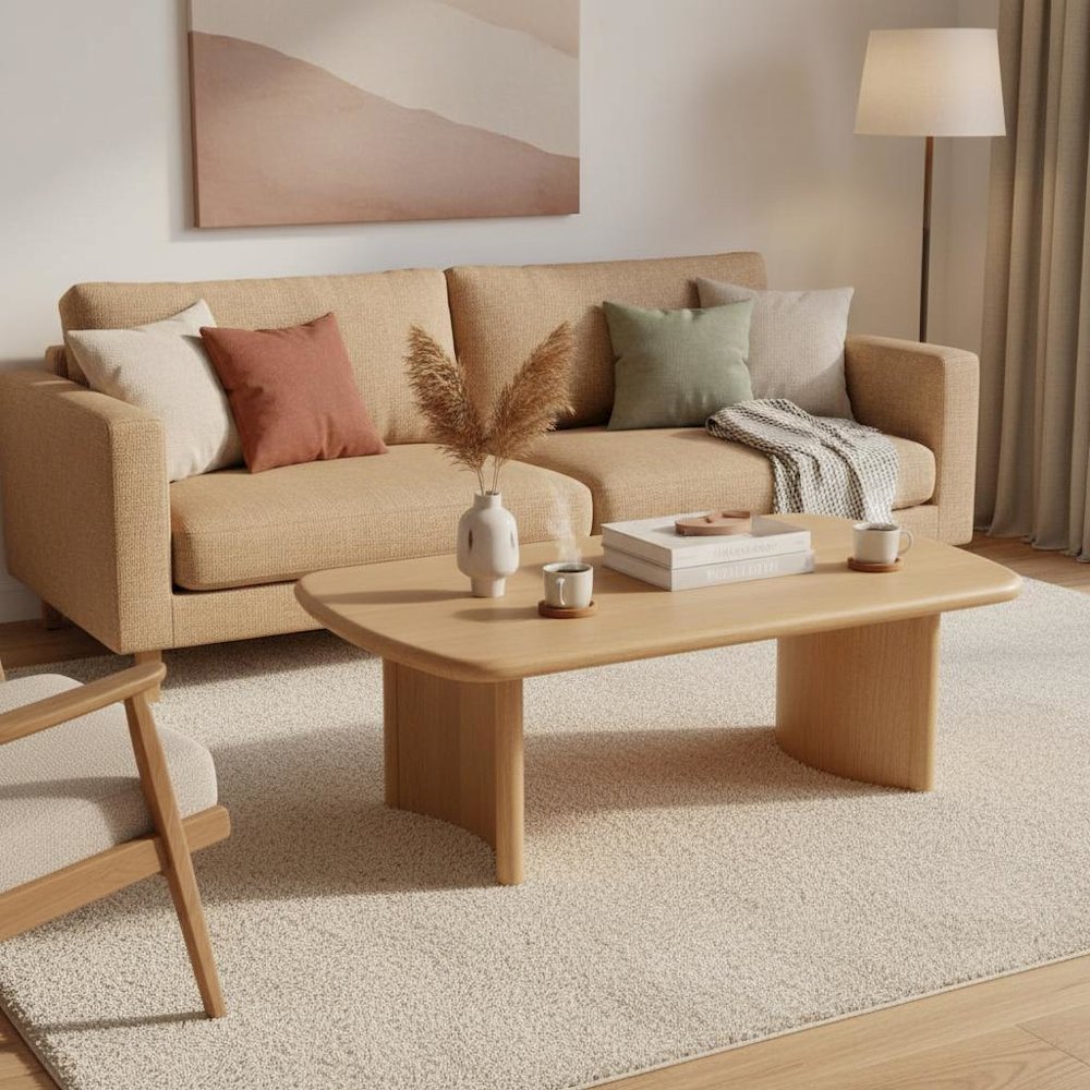 Light Oak Modern Coffee Table with Single Piece Design and Sturdy Legs