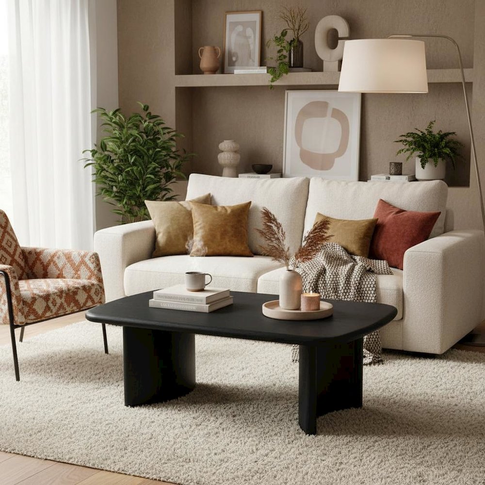 Black Modern Coffee Table with Sturdy Legs and Spacious Surface