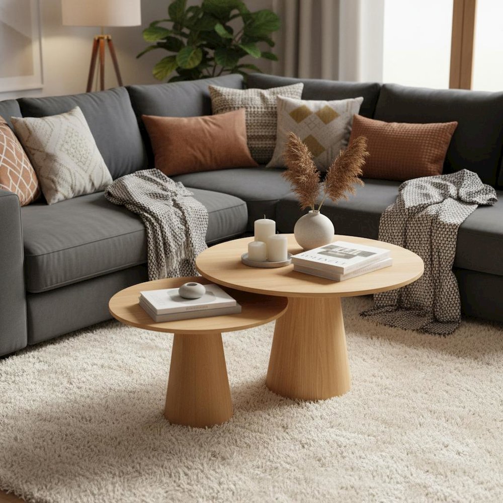 Warm Wood Modern Coffee Table with Floor Clearance and Single-Piece Design