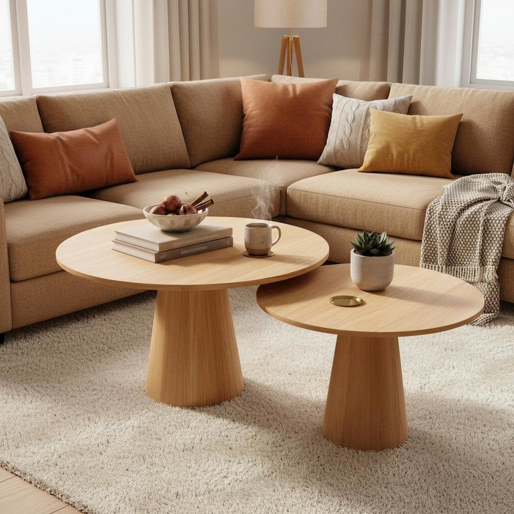 Neutral Coffee Table Modern Design Single Piece Wood Finish