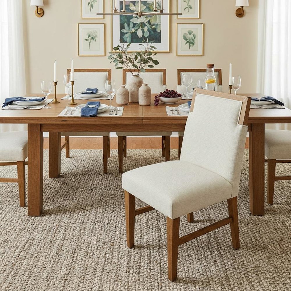 Modern Rustic Oak Side Chairs Set of 2 with Upholstered Seats and Durable Frame
