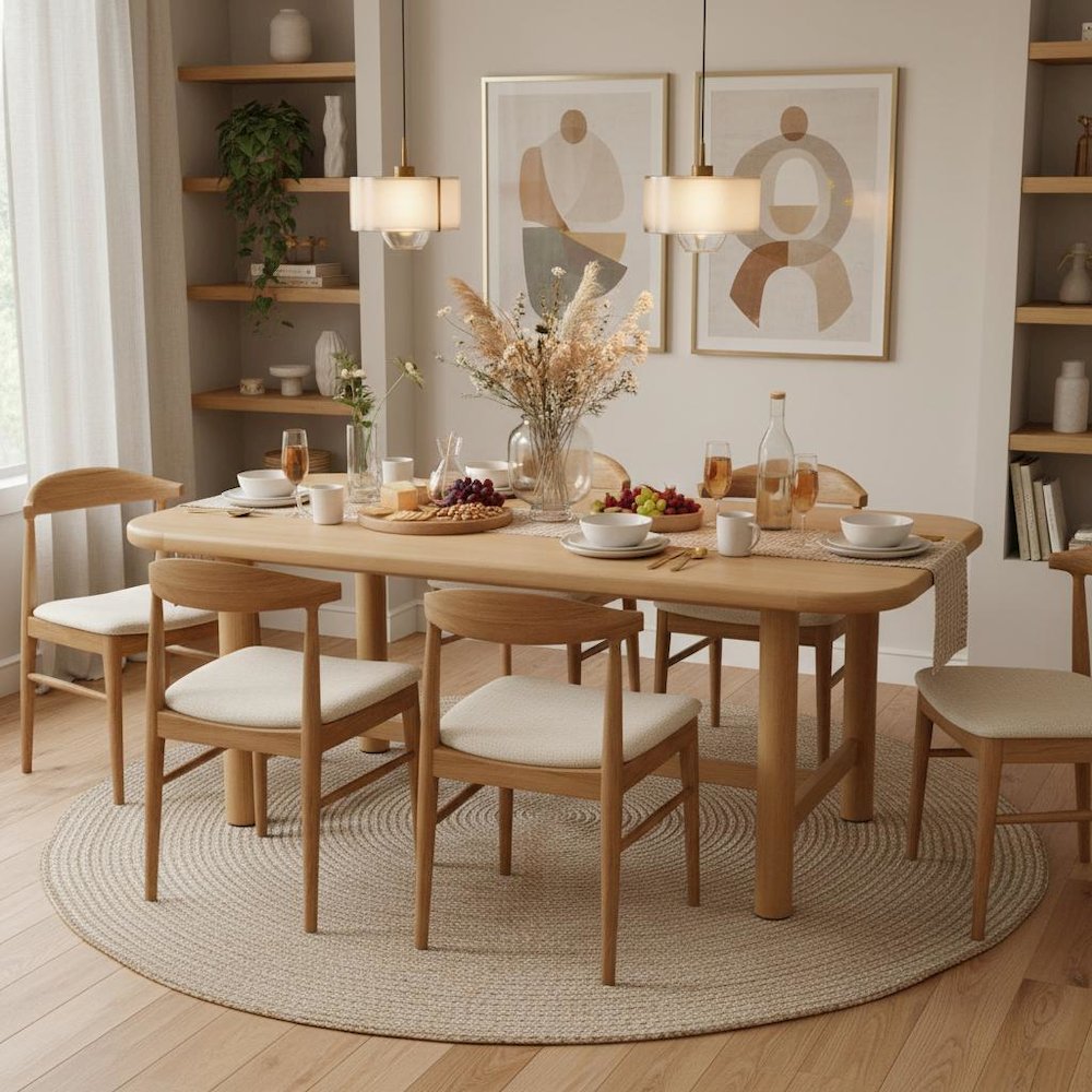 Light Oak Dining Table with Modern Design and Spacious Legroom