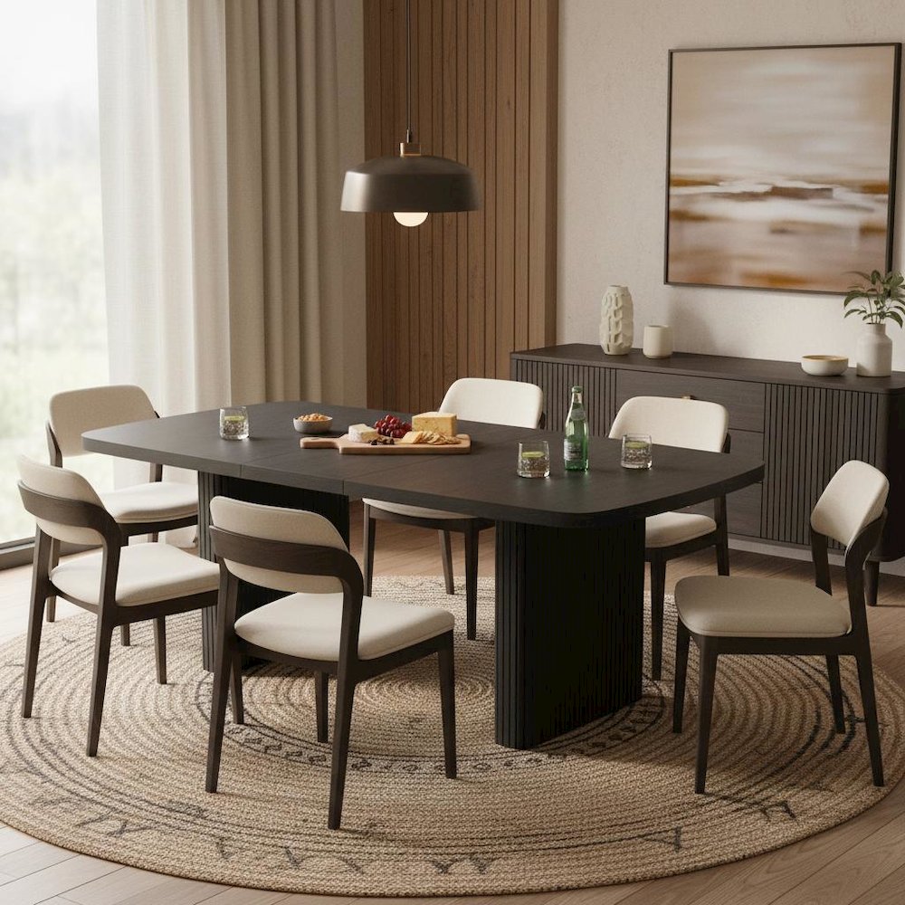 Rectangular Black Dining Table with Adjustable Height and Modern Design