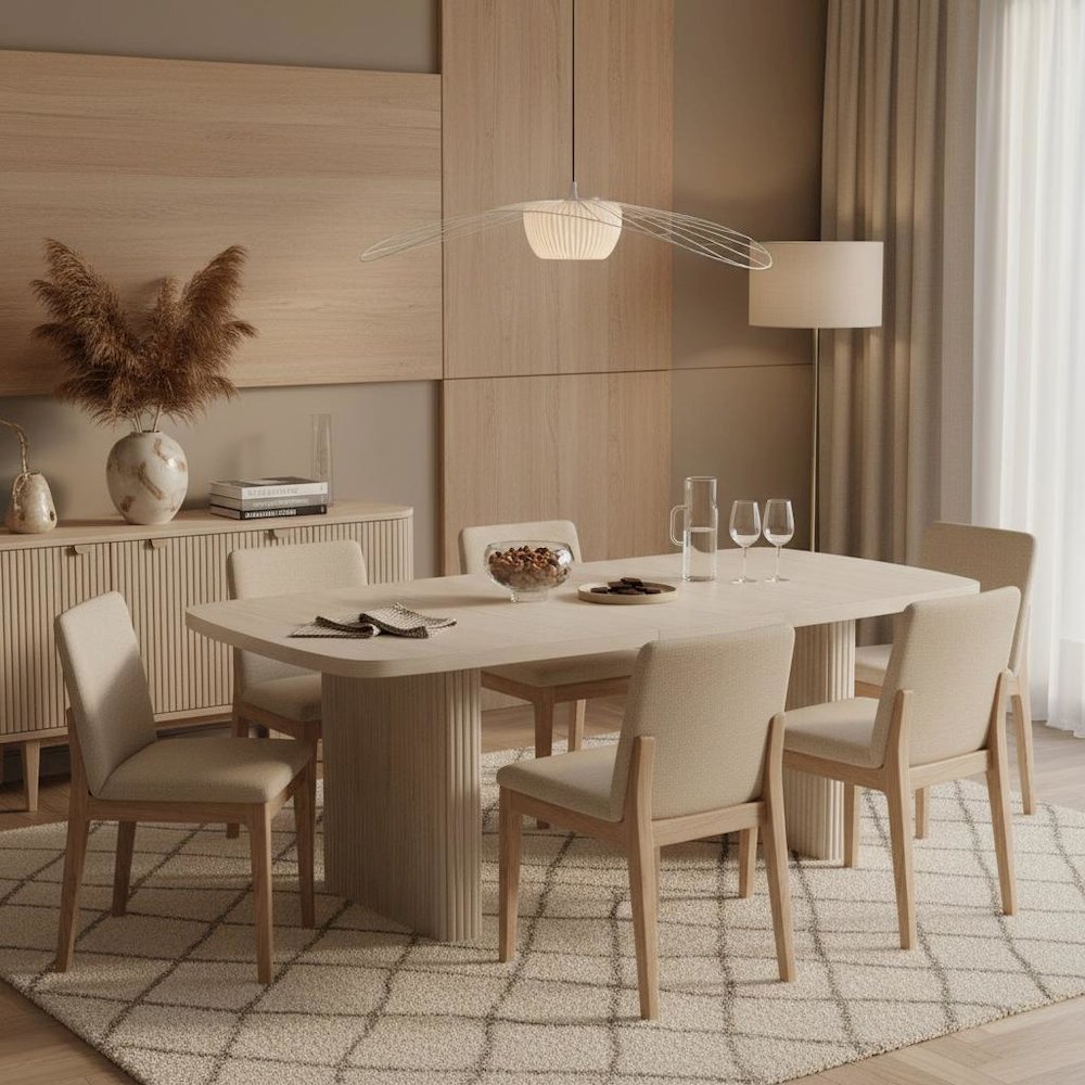 White Wash Rectangular Dining Table with Adjustable Height and Modern Design