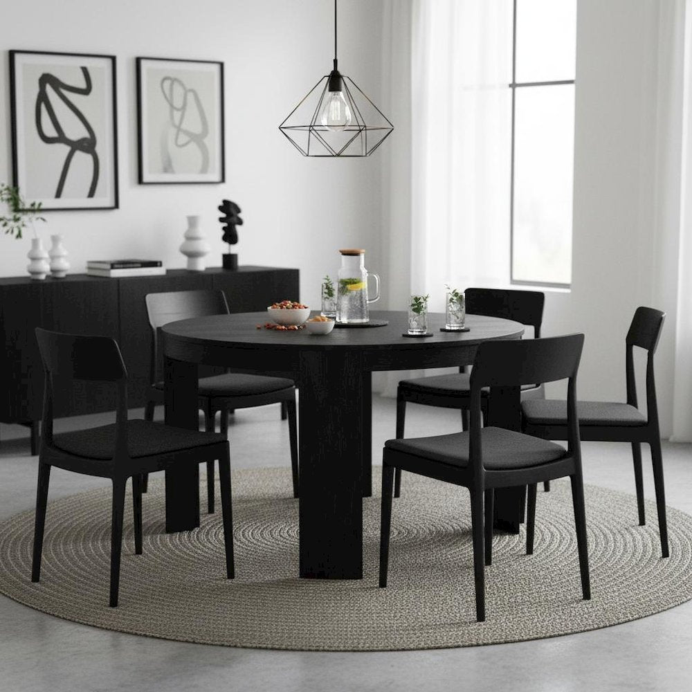Round Dining Table Black with Adjustable Height and Transitional Design
