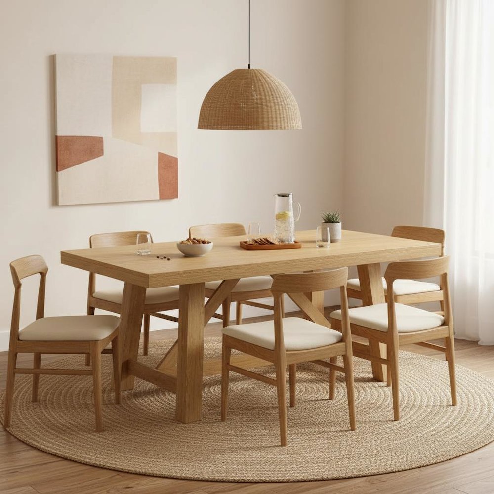 Light Wood Dining Table with Modern Farmhouse Design and Sturdy Build