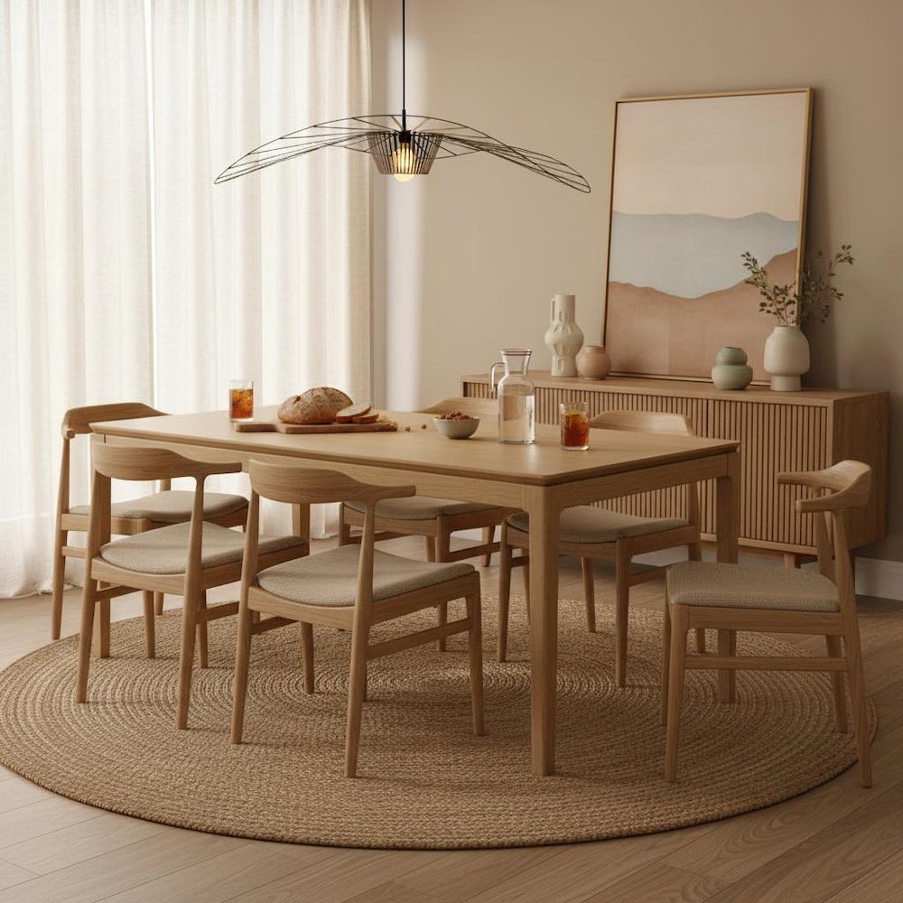 Rectangular Light Oak Dining Table Modern Design Single Piece Wood