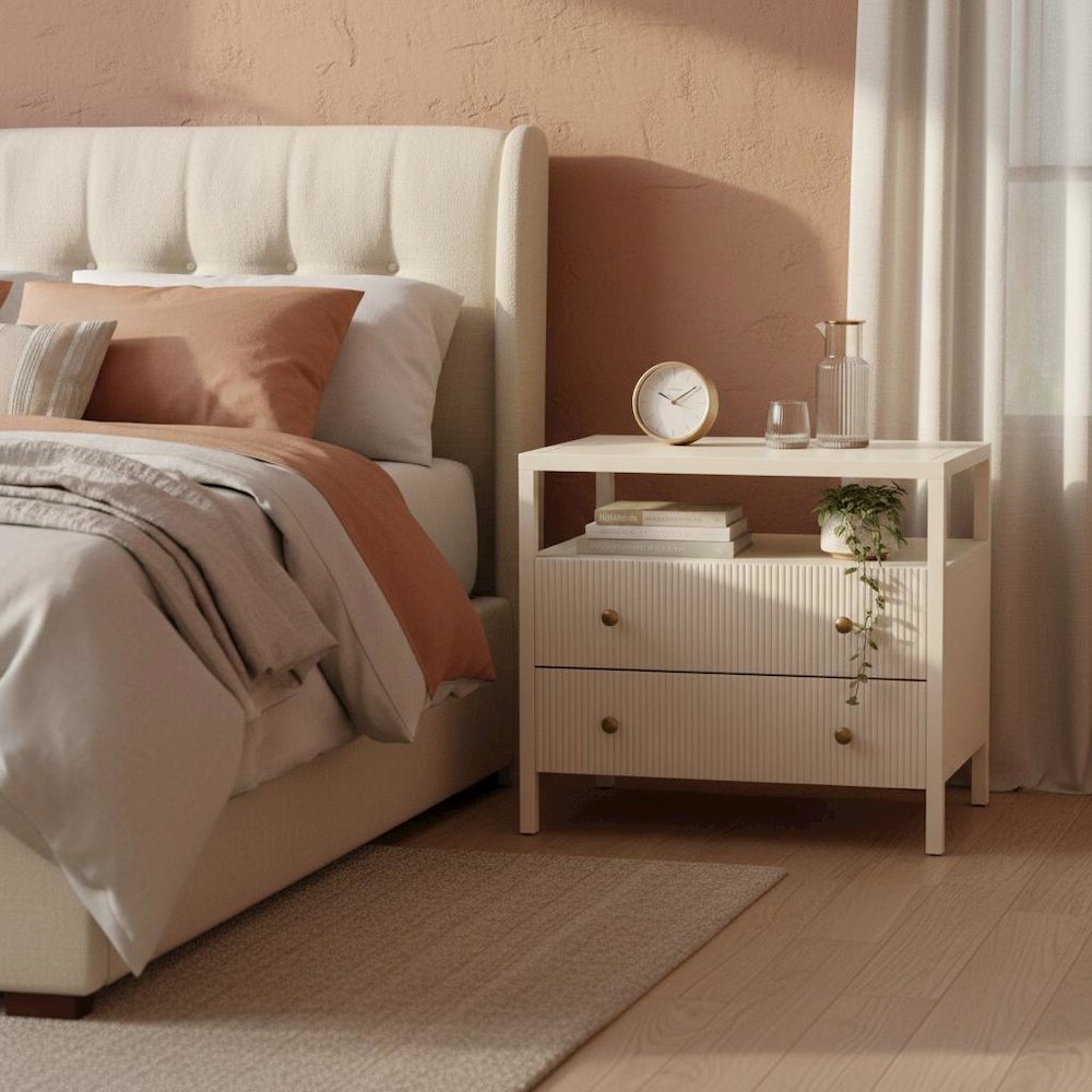 Nightstand with Drawer Rubberwood Solids and Oak Veneer Modern Farmhouse Design