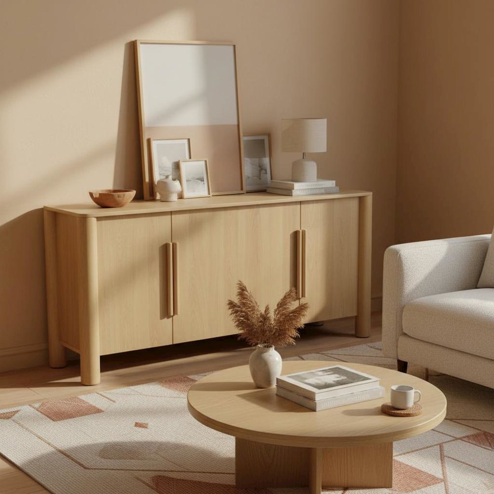 Light Oak Sideboard with Modern Design and Spacious Interior Shelf Storage
