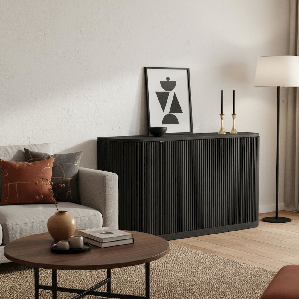 Black Modern Sideboard with Drawers and Spacious Storage Space
