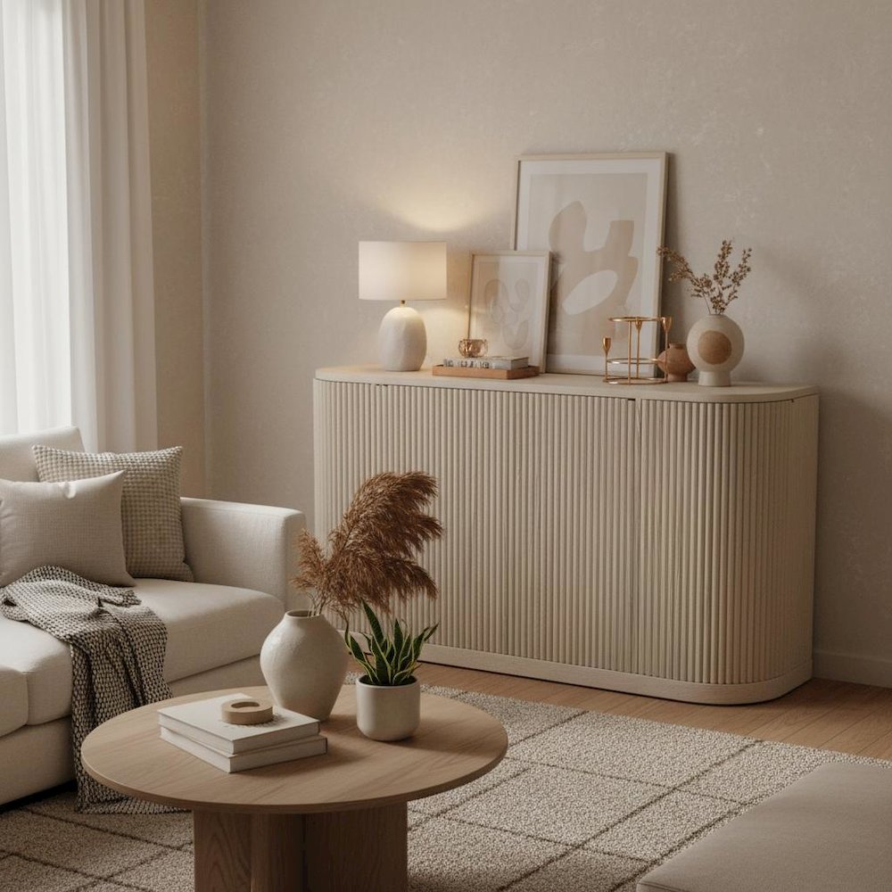 White Wash Sideboard with Drawers Modern Design Single Piece Storage