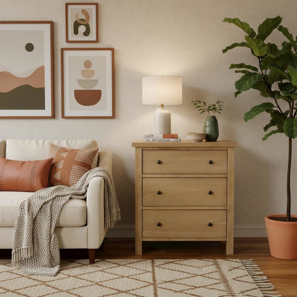 Three Drawer Small Chest with Modern Farmhouse Design and Sturdy Build