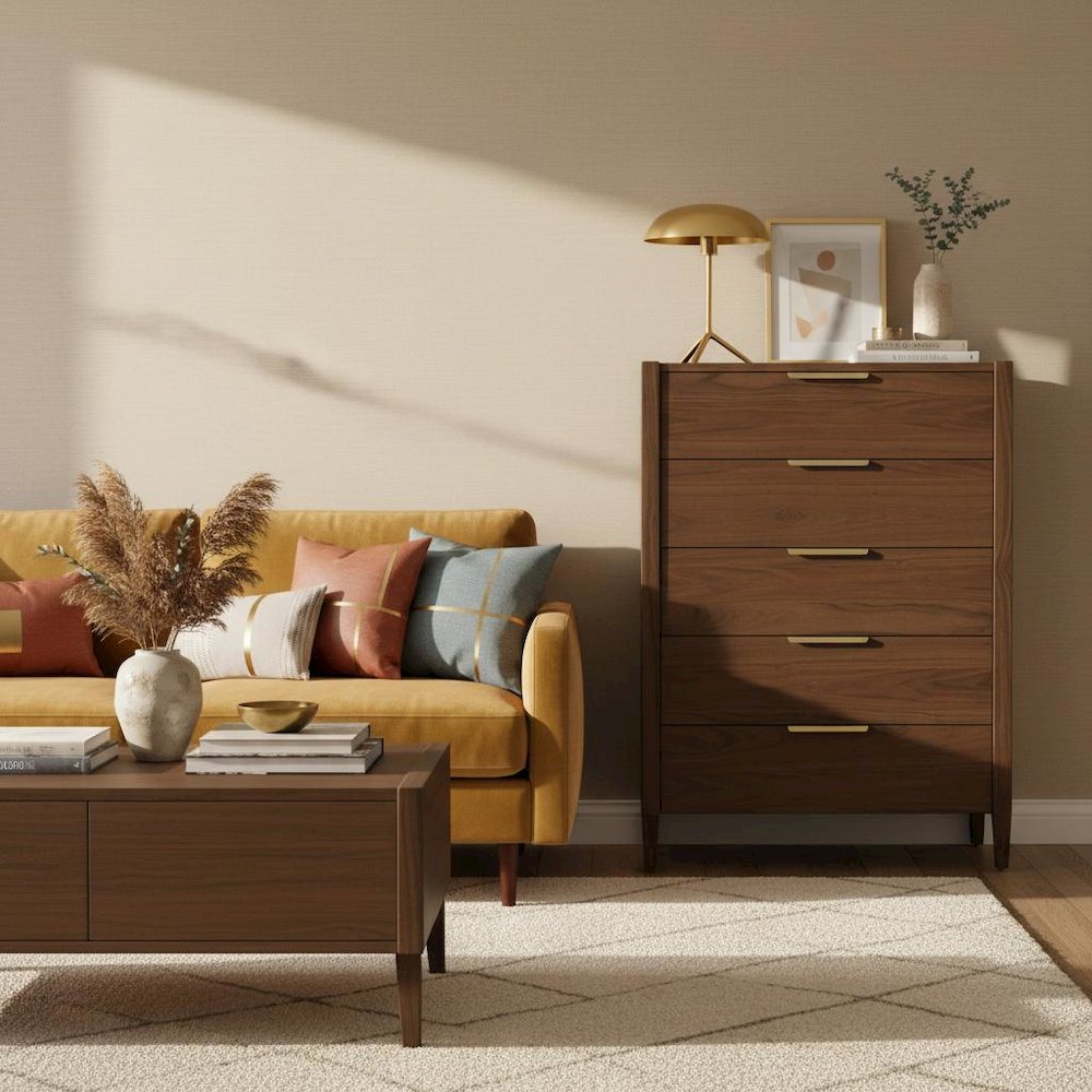 Walnut Accent Chest with Modern Contemporary Design and Spacious Drawer