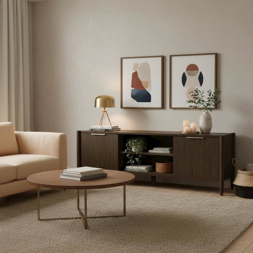 Walnut TV Console with Modern Contemporary Design and Durable Construction