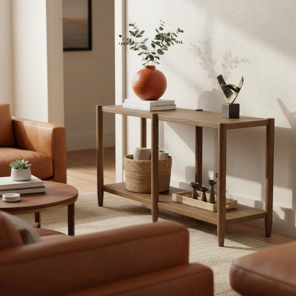 Walnut Console Table Modern Contemporary Design with Sturdy Construction