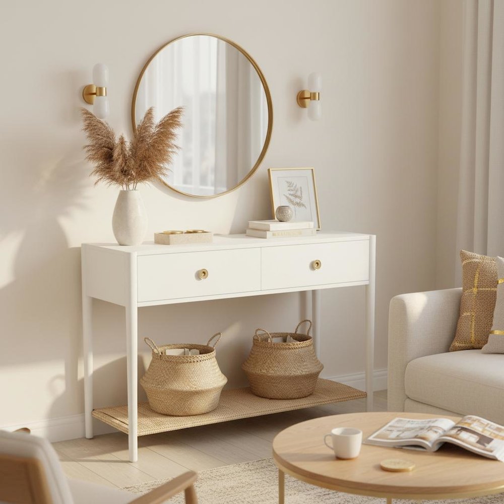 Console Table with Drawer and Open Shelf Modern Design